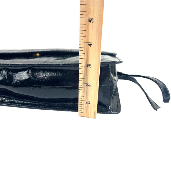 VTG 70s Vivace Black Patent Eel Skin Medium Purse Envelope Clutch Asymmetrical - Picture 11 of 12